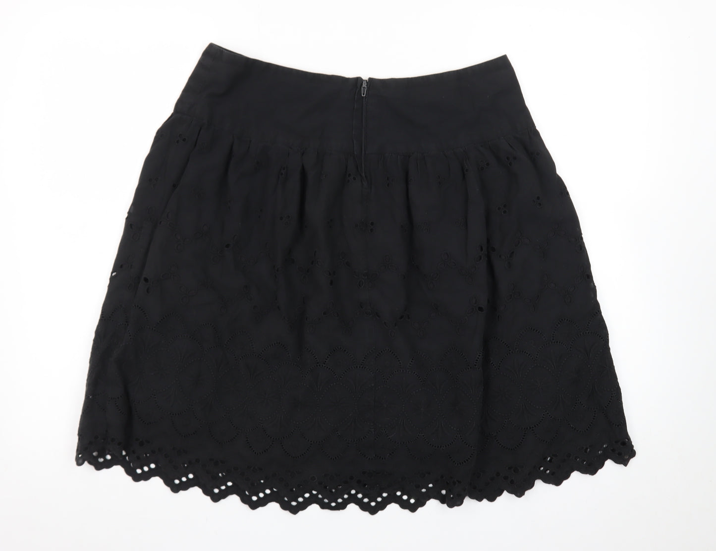 New Look Women's Black Cotton A-Line Embroidered Skirt Size 12
