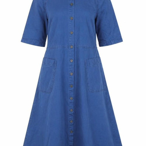 Finery Women Blue Cotton Linen Midi Shirt Dress UK 6