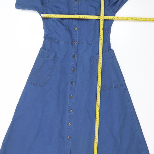 Finery Women Blue Cotton Linen Midi Shirt Dress UK 6