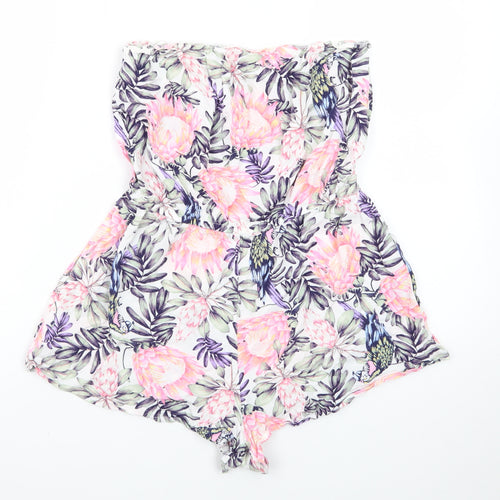 H&M Divided Womens Pink Floral Strapless Playsuit Size 10 Summer