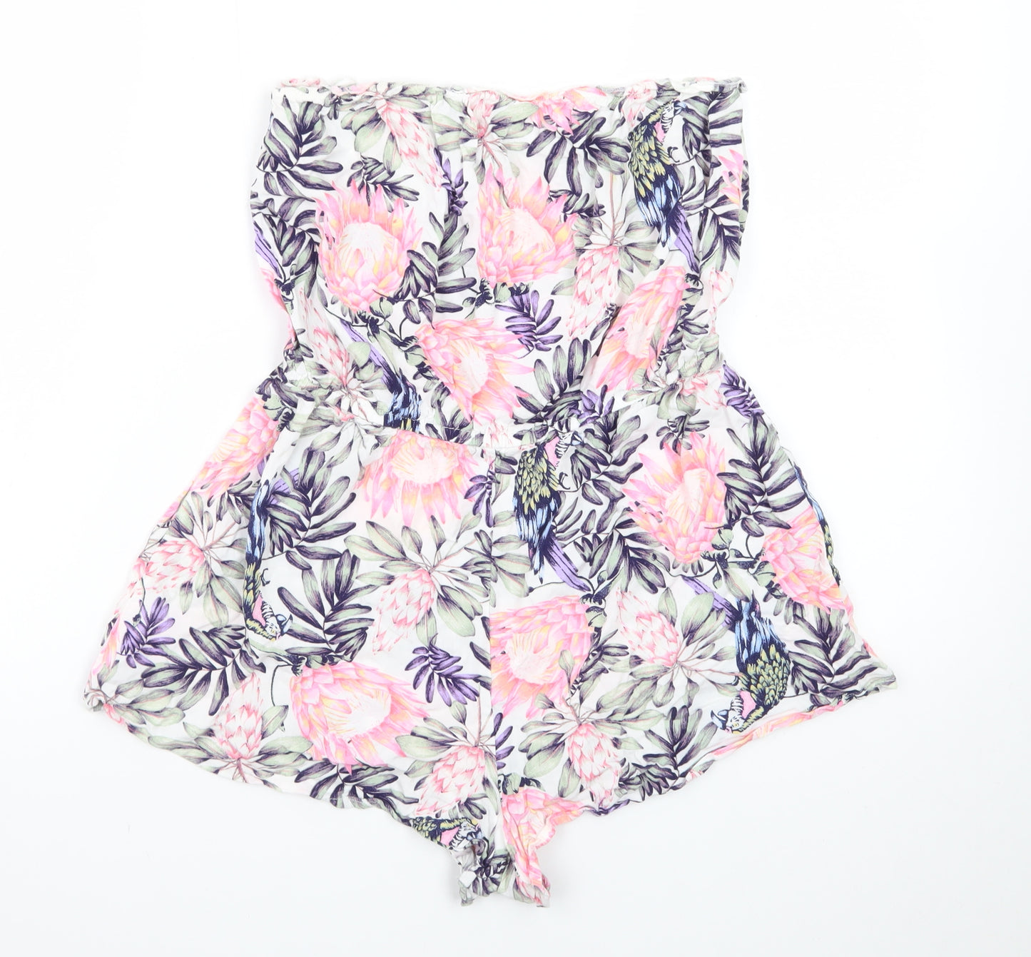 H&M Divided Womens Pink Floral Strapless Playsuit Size 10 Summer