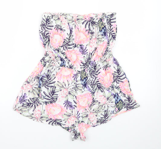 H&M Divided Womens Pink Floral Strapless Playsuit Size 10 Summer