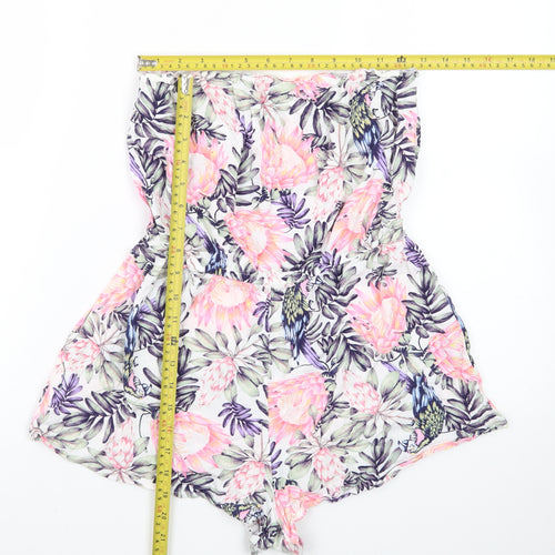 H&M Divided Womens Pink Floral Strapless Playsuit Size 10 Summer