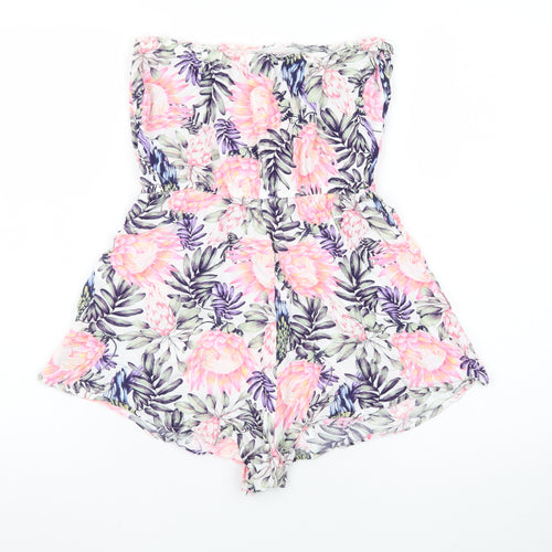 H&M Divided Womens Pink Floral Strapless Playsuit Size 10 Summer