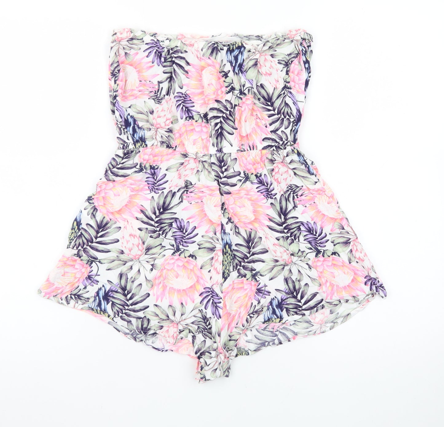 H&M Divided Womens Pink Floral Strapless Playsuit Size 10 Summer