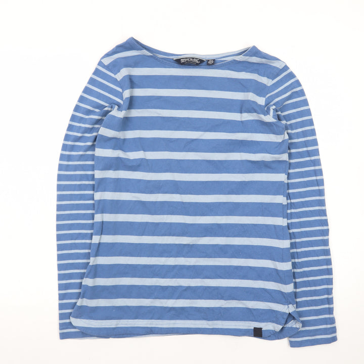 Regatta Women Blue Striped Long Sleeve Cotton Boat Neck Top Size 10