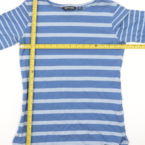 Regatta Women Blue Striped Long Sleeve Cotton Boat Neck Top Size 10