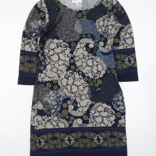 Apricot Women’s Blue Floral Shift Dress UK 10 3/4 Sleeve