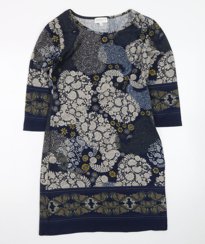 Apricot Women’s Blue Floral Shift Dress UK 10 3/4 Sleeve