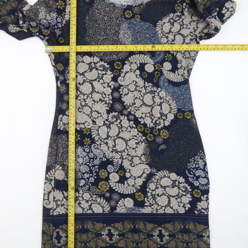Apricot Women’s Blue Floral Shift Dress UK 10 3/4 Sleeve