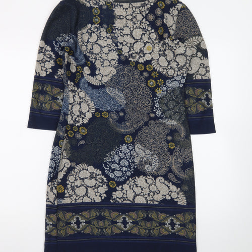 Apricot Women’s Blue Floral Shift Dress UK 10 3/4 Sleeve
