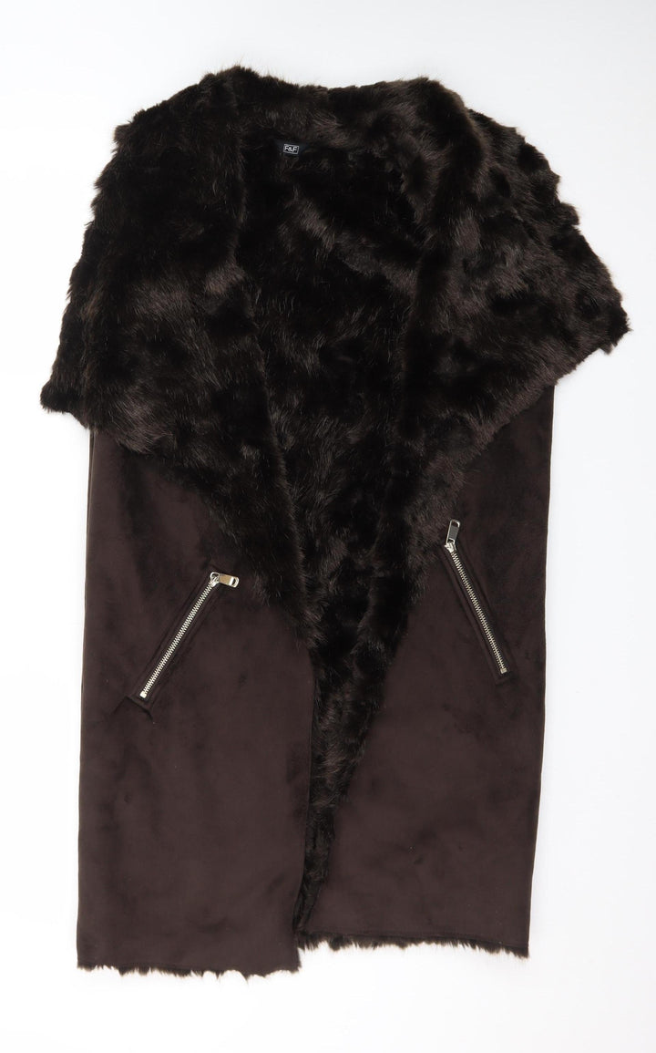 F&F Women’s Brown Faux Fur Lined Sleeveless Waistcoat Size 10