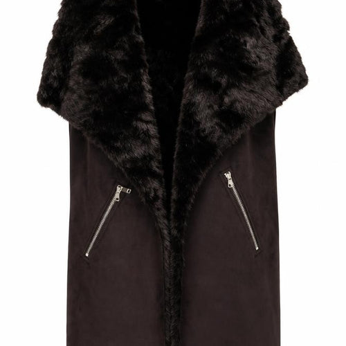 F&F Women’s Brown Faux Fur Lined Sleeveless Waistcoat Size 10