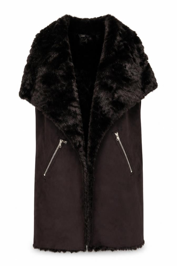 F&F Women’s Brown Faux Fur Lined Sleeveless Waistcoat Size 10
