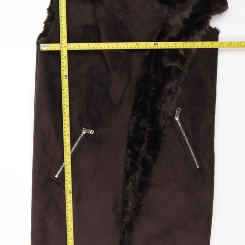 F&F Women’s Brown Faux Fur Lined Sleeveless Waistcoat Size 10