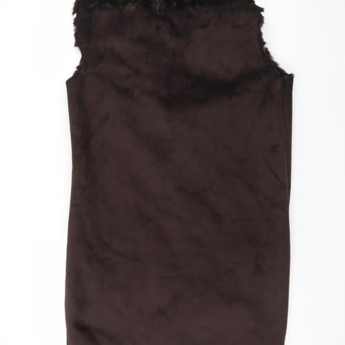 F&F Women’s Brown Faux Fur Lined Sleeveless Waistcoat Size 10