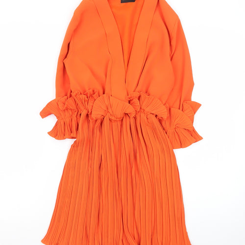 PrettyLittleThing Women’s Orange Wrap Ruffle Party Dress Size 4