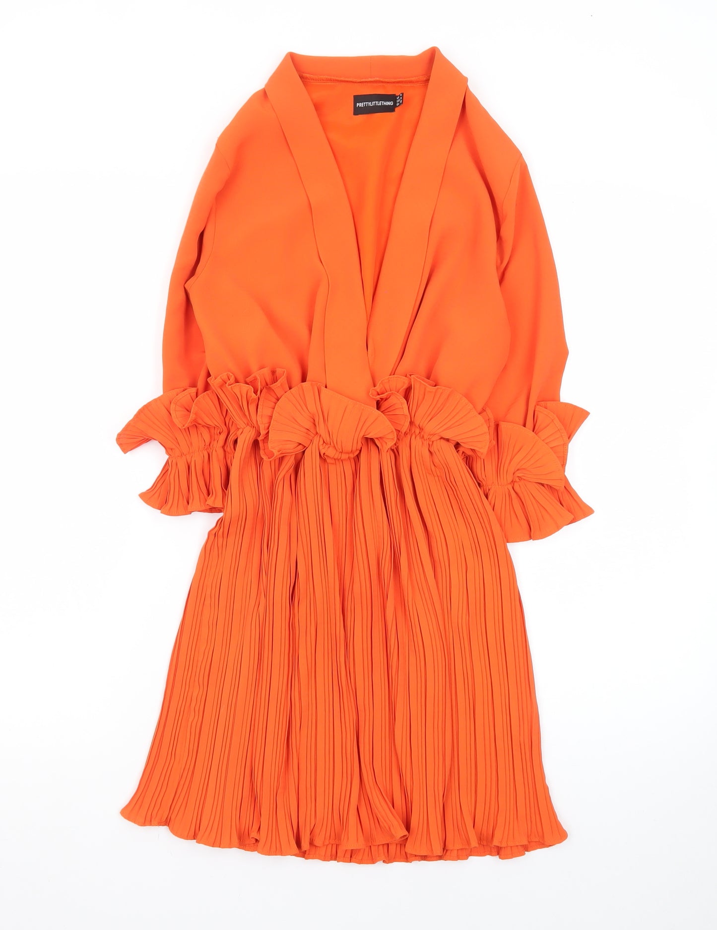 PrettyLittleThing Women’s Orange Wrap Ruffle Party Dress Size 4