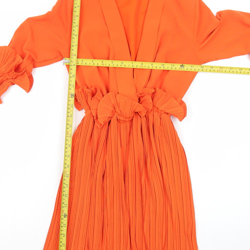 PrettyLittleThing Women’s Orange Wrap Ruffle Party Dress Size 4