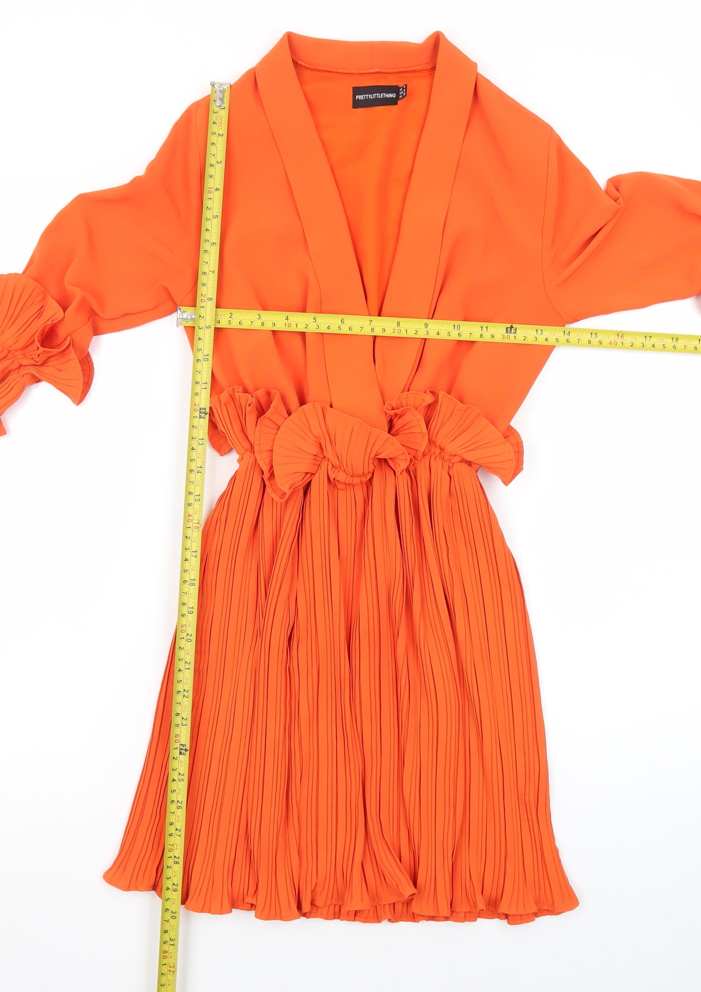 PrettyLittleThing Women’s Orange Wrap Ruffle Party Dress Size 4
