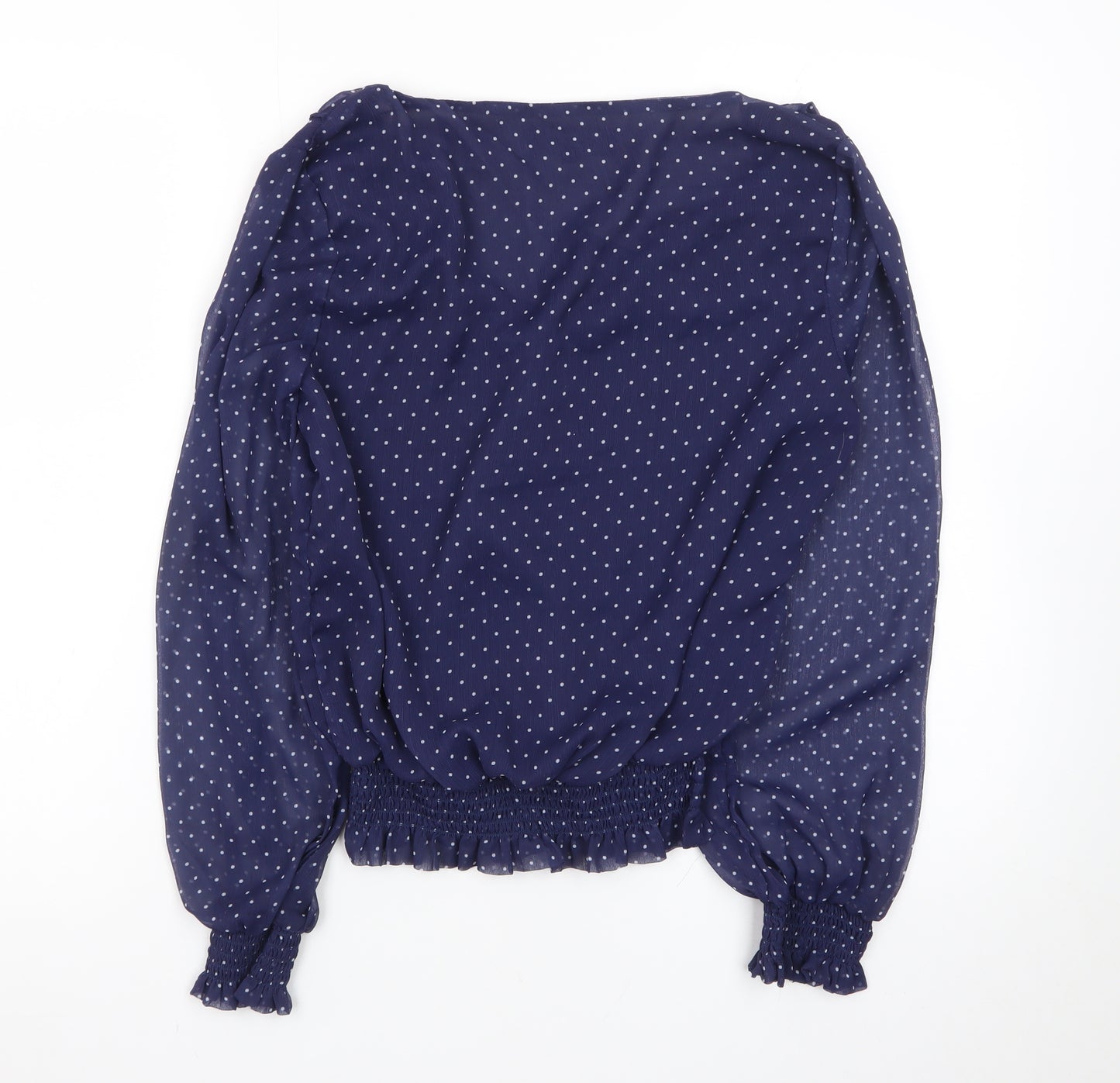 Sosandar Women's Blue Polka Dot Wrap Ruffle Blouse Size 8