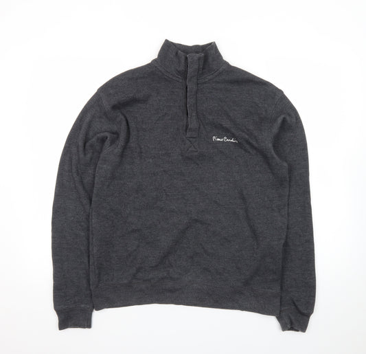 Pierre Cardin Men's Grey 1/4 Zip High Neck Cotton Jumper Size S