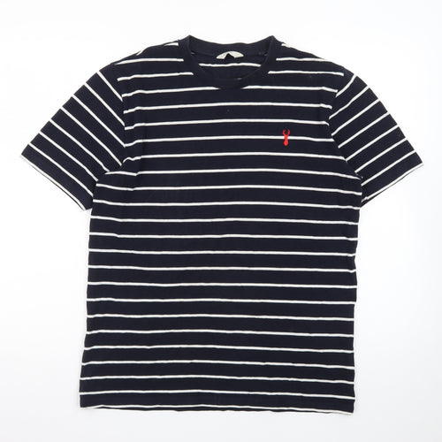 Next Men's Blue Striped Crew Neck Cotton Elastane T-Shirt Size L