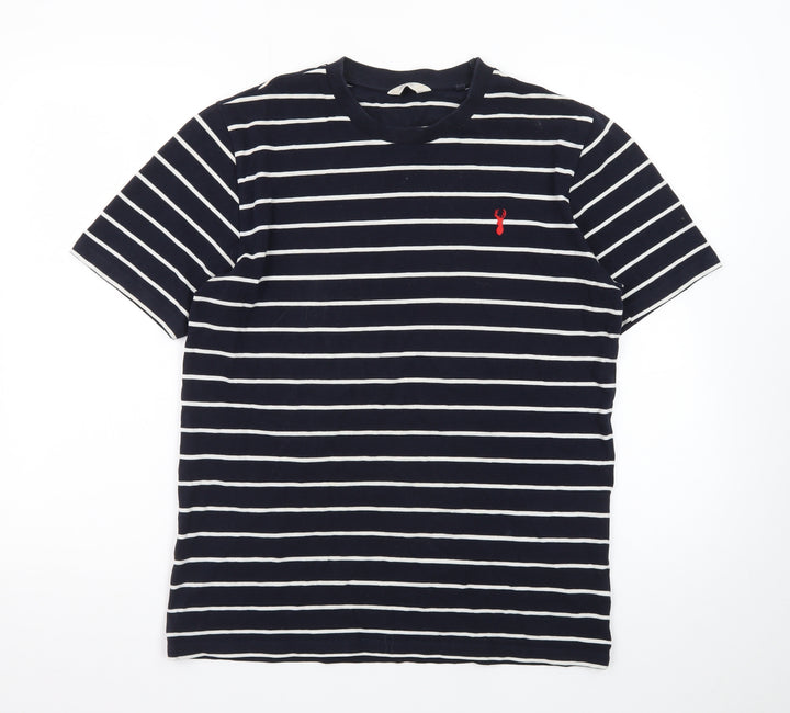 Next Men's Blue Striped Crew Neck Cotton Elastane T-Shirt Size L