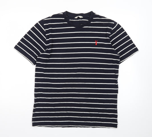 Next Men's Blue Striped Crew Neck Cotton Elastane T-Shirt Size L