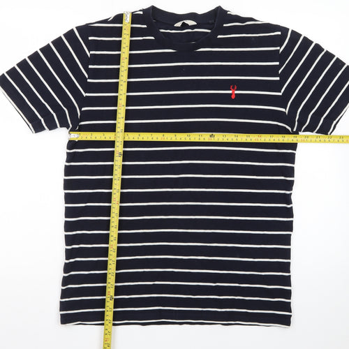 Next Men's Blue Striped Crew Neck Cotton Elastane T-Shirt Size L