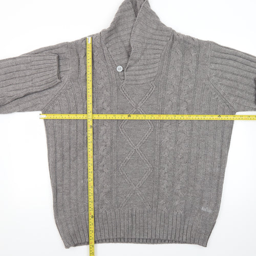 Lee Cooper Men's Grey 2XL Cable-Knit Shawl Collar Jumper