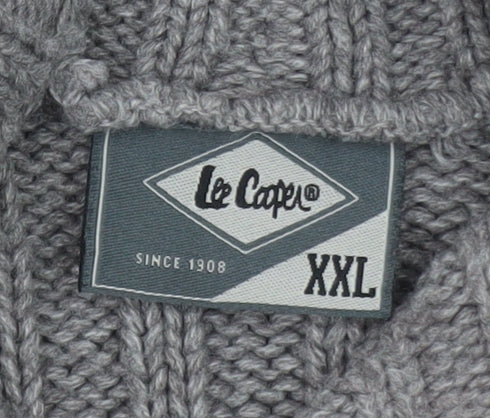 Lee Cooper Men's Grey 2XL Cable-Knit Shawl Collar Jumper