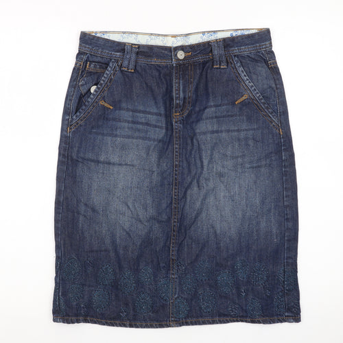 Mantaray Womens Blue Denim Embroidered Knee Length Skirt Size 10