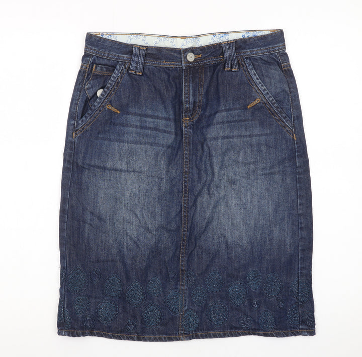 Mantaray Womens Blue Denim Embroidered Knee Length Skirt Size 10