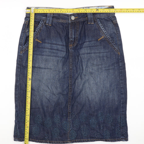 Mantaray Womens Blue Denim Embroidered Knee Length Skirt Size 10