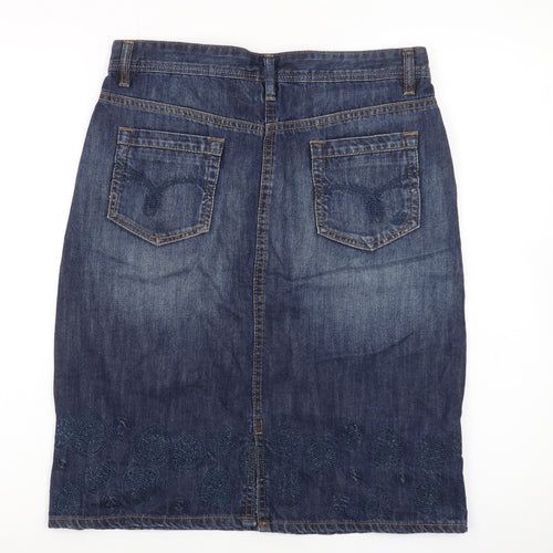 Mantaray Womens Blue Denim Embroidered Knee Length Skirt Size 10