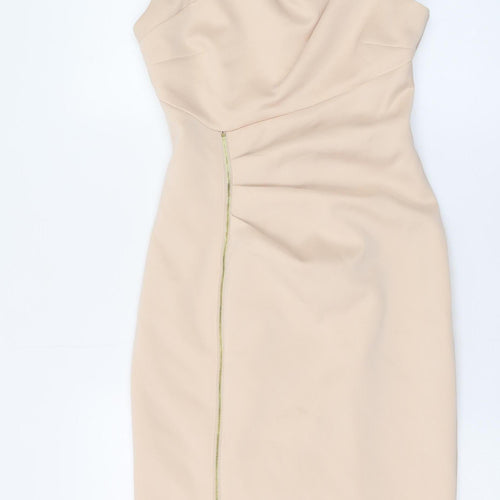 Lipsy Women’s Beige One Shoulder Bodycon Dress Size 8