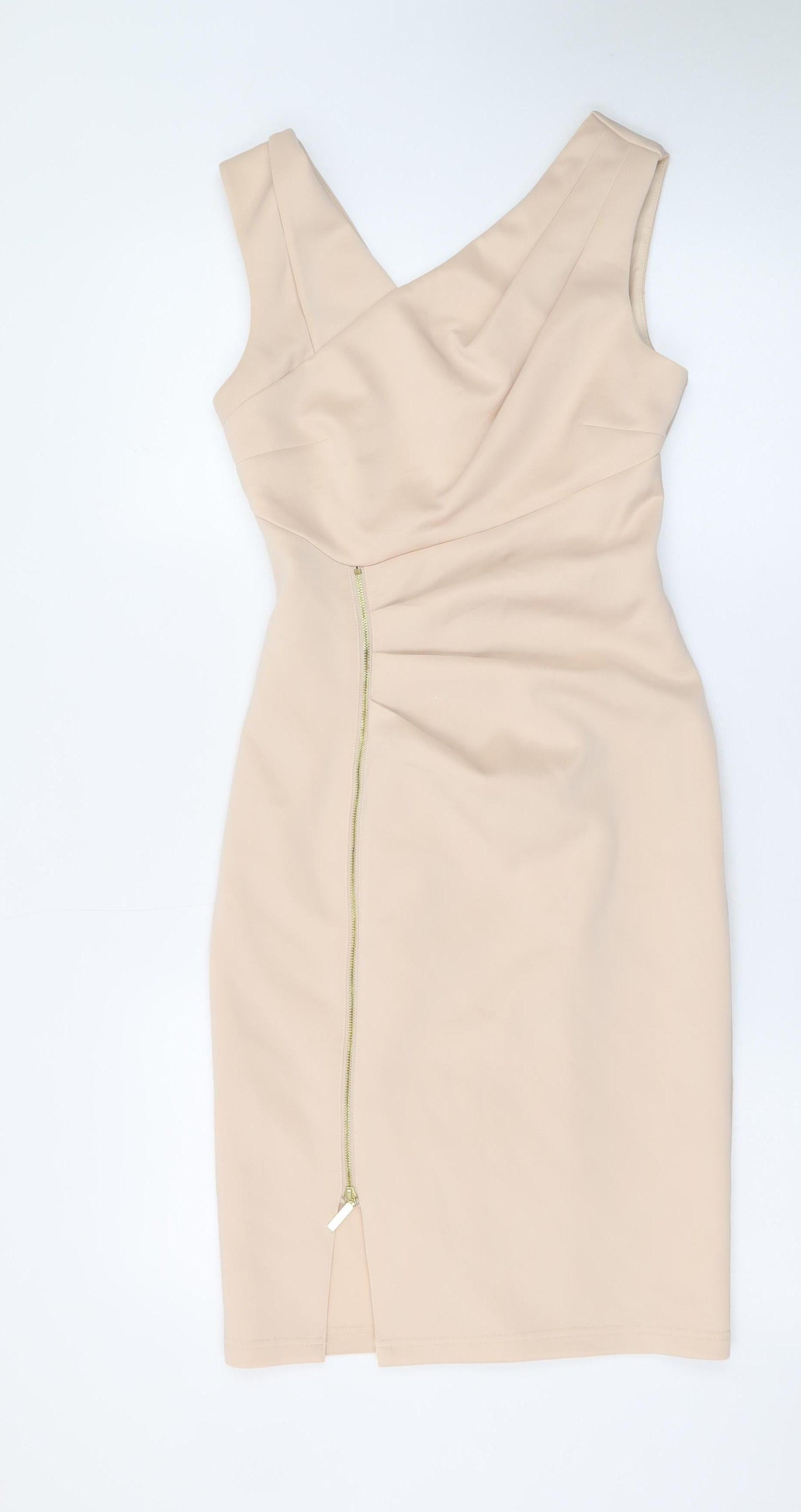 Lipsy Women’s Beige One Shoulder Bodycon Dress Size 8