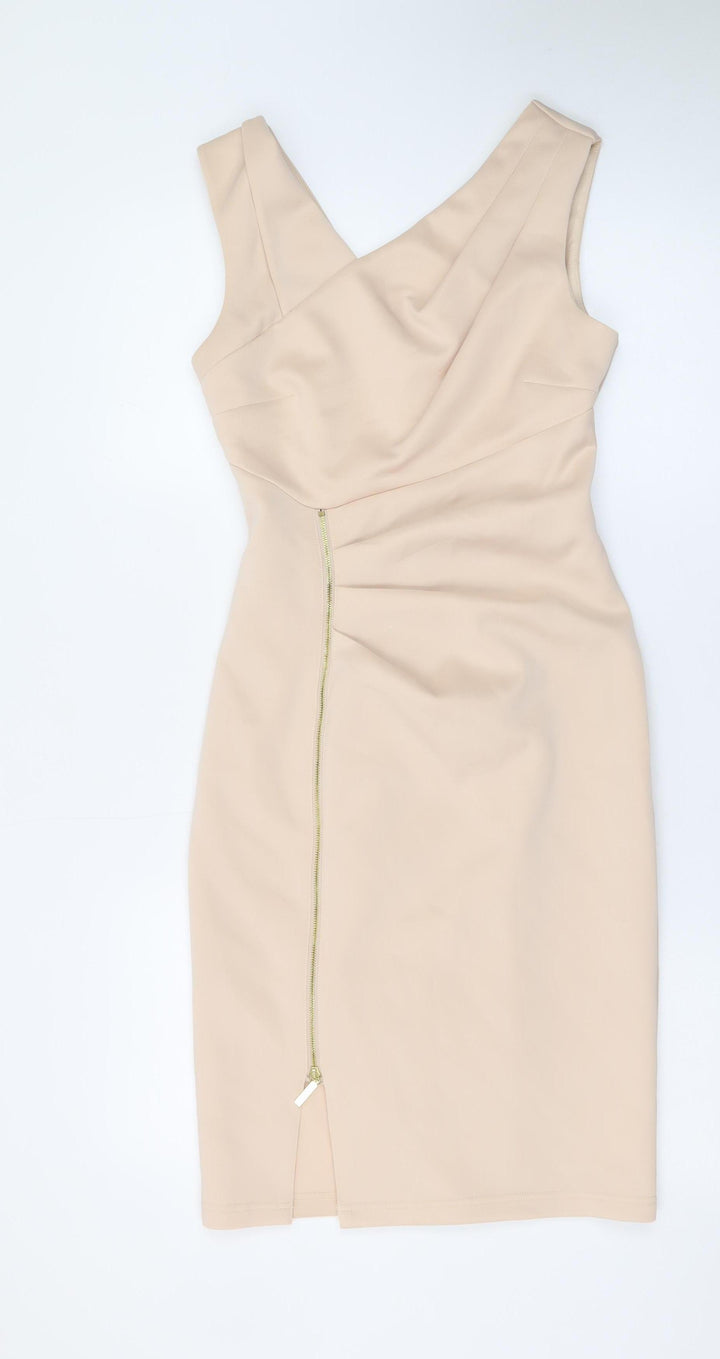Lipsy Women’s Beige One Shoulder Bodycon Dress Size 8
