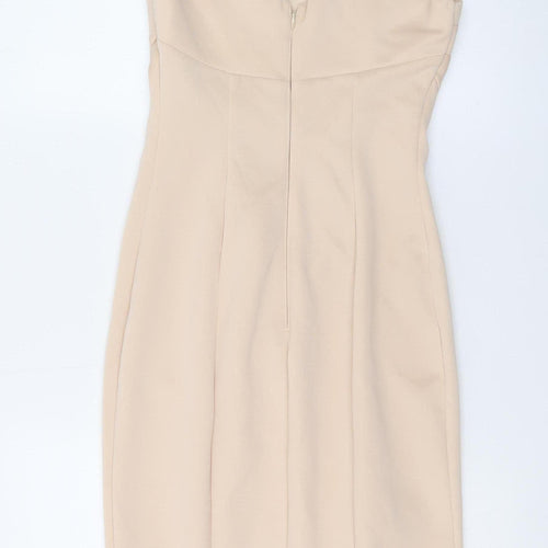 Lipsy Women’s Beige One Shoulder Bodycon Dress Size 8
