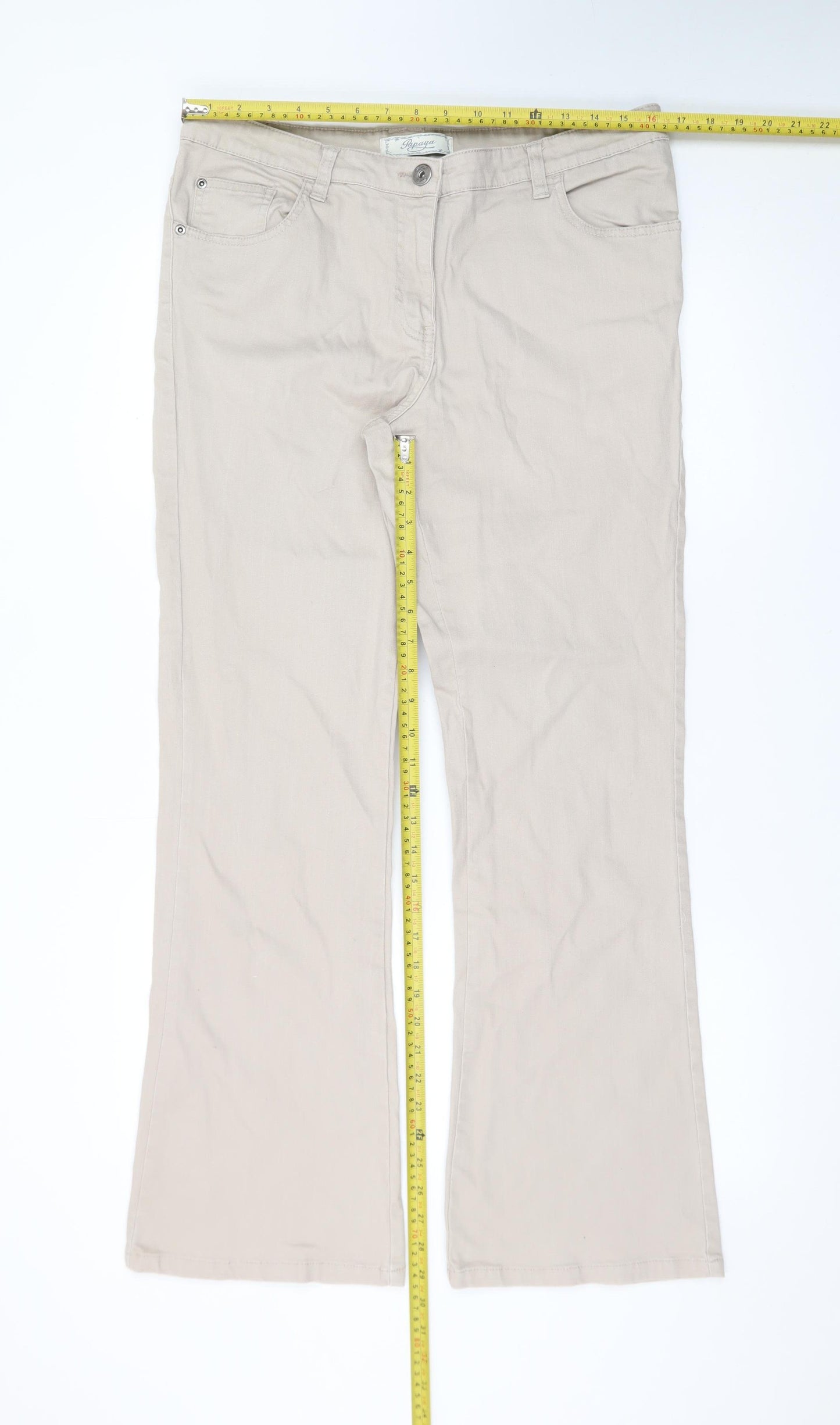 Papaya Women Beige Size 14 Bootcut Stretch Cotton Jeans