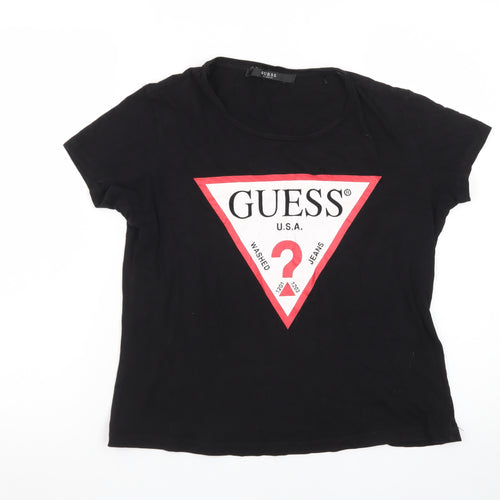 Guess Women’s Black Cotton Logo T-Shirt Size 4 Short Sleeve