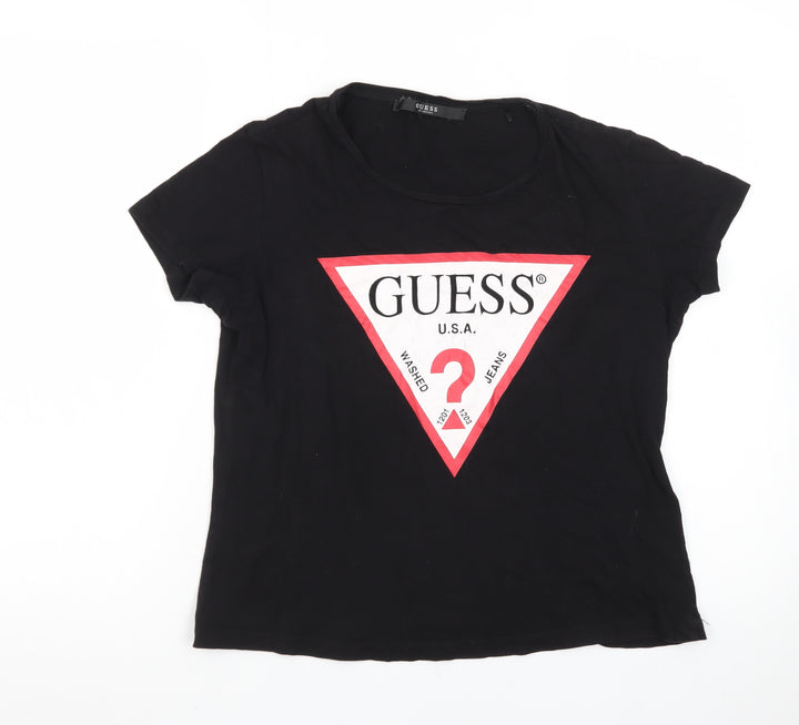 Guess Women’s Black Cotton Logo T-Shirt Size 4 Short Sleeve