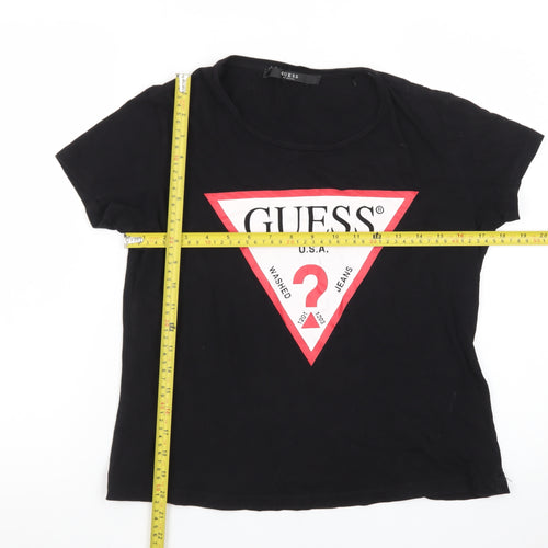 Guess Women’s Black Cotton Logo T-Shirt Size 4 Short Sleeve