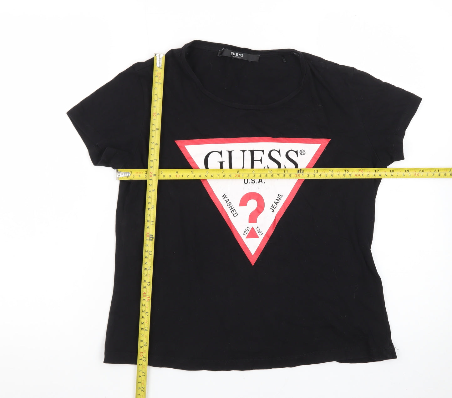 Guess Women’s Black Cotton Logo T-Shirt Size 4 Short Sleeve