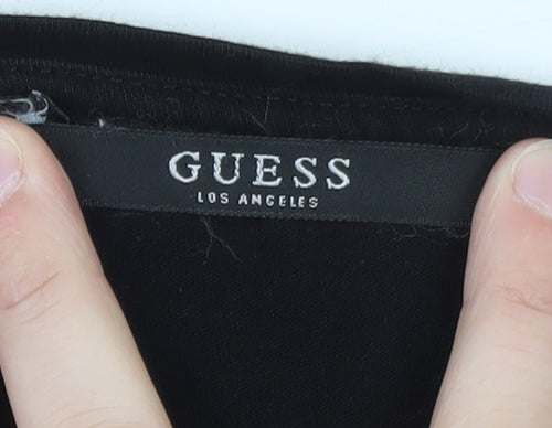 Guess Women’s Black Cotton Logo T-Shirt Size 4 Short Sleeve