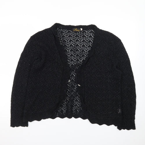 Pyari Collection Women's Black Crochet Open-Knit Cardigan L