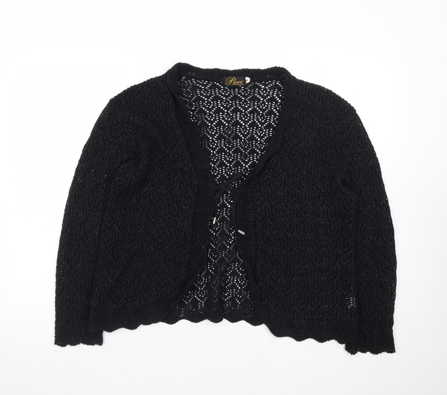 Pyari Collection Women's Black Crochet Open-Knit Cardigan L