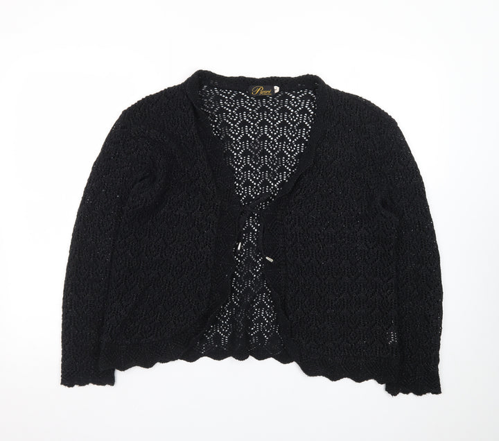 Pyari Collection Women's Black Crochet Open-Knit Cardigan L
