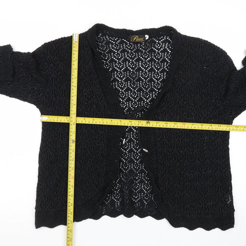 Pyari Collection Women's Black Crochet Open-Knit Cardigan L